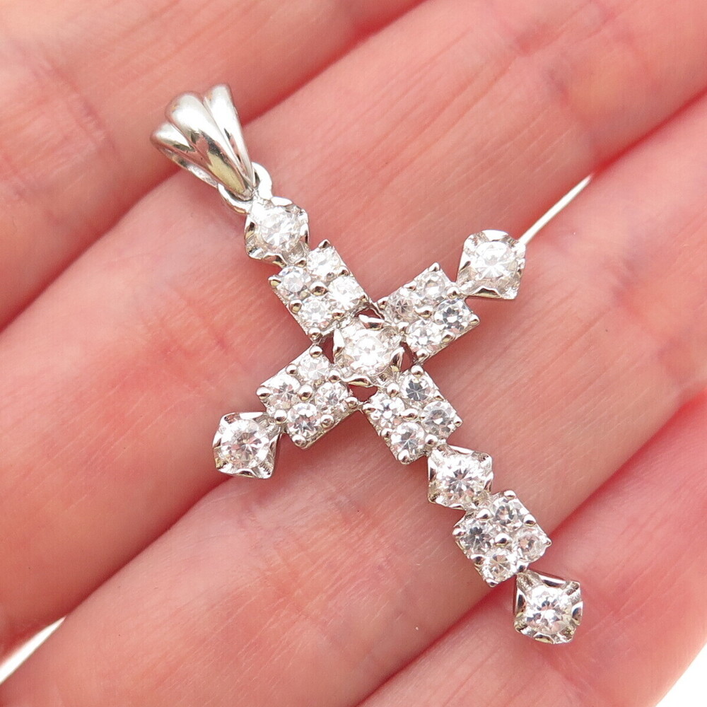 925 Sterling Silver Round-Cut C Z Cross Charm Pendant